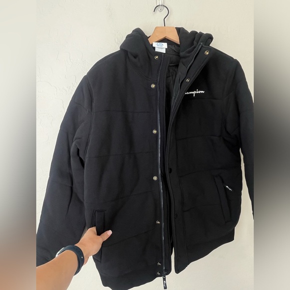 NWT Champion Hooded Reverse Weave heavy weight puffer Jacket Black large - Picture 8 of 15
